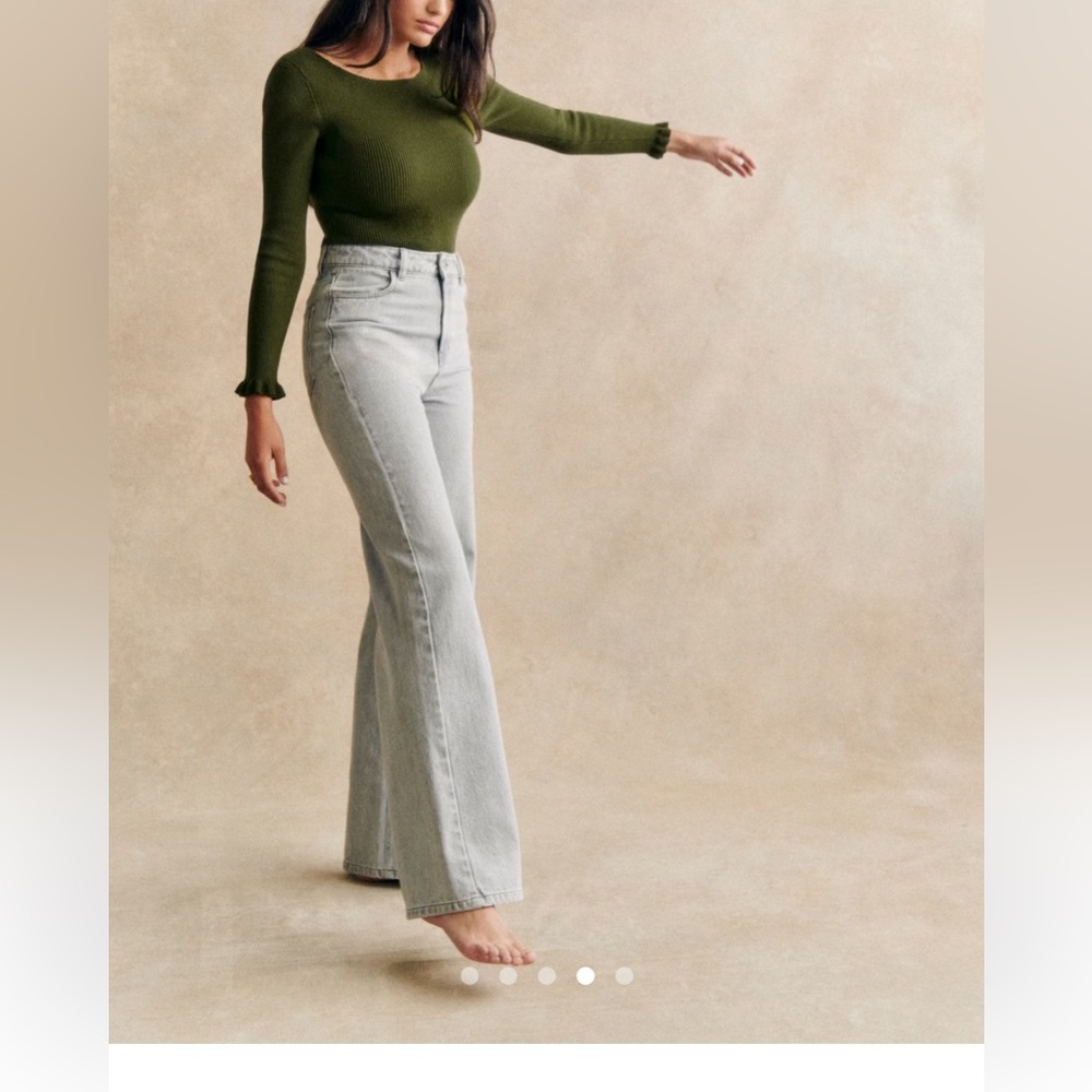 Sezane Wide Leg Trousers Jeans Womens 36, US 4, Light Grey Wash NWT - Picture 4 of 7